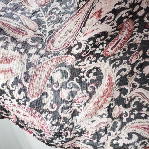 J Jill Ruffled Crepe Rayon Paisley Blouse Womens Large Red Black Boho Artsy - Picture 9 of 14
